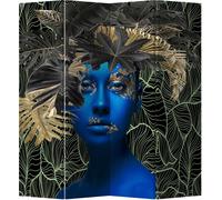 Fine Asianliving Paravent Séparation de pièce L160xH180cm 4-pièces Femme bleue Botanique