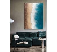 Fine Asianliving Peinture à l'huile 100% Peinte à la main 3D Texture Cadre Noir 90x120cm Plage avec Véritables Pierres