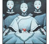 Fine Asianliving Peinture à l'huile 100% Peinte à la main Cadre 3D Texture Noir L100xH100cm Femmes chinoises aux lèvres rouges