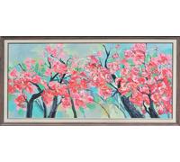 Fine Asianliving Peinture à l'huile 100% Peinture à la main 3D Cadre en bois 70x150cm Fleurs roses