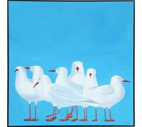 Fine Asianliving Peinture à l'huile 100% Peinture à la main 3D Texture Cadre Noir 100x100cm Mouettes