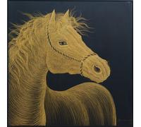 Fine Asianliving Peinture à l'huile 100% Sculpté à la main 3D Texture Cadre Noir 100x100cm Cheval