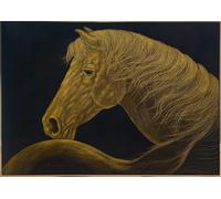 Fine Asianliving Peinture à l'huile 100% Sculpté à la main 3D Texture Cadre Noir 120x90cm Cheval