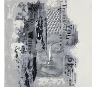 Fine Asianliving Peinture Bouddha visage argent 3D L100xH100cm