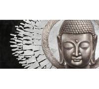 Fine Asianliving Peinture Bouddha visage Fond noir Paysage Feuille métallique 3D L140xH70cm