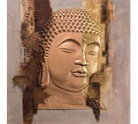 Fine Asianliving Peinture Bouddha visage or feuille métal 3D L100xH100cm