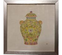 Fine Asianliving Peinture chinoise avec cadre Vase chinois en porcelaine Jaune L35xP3xH35cm Vase décoratif Vase de fleurs Vase oriental en céramique Décoration Vase moderne Décoration de table Vase