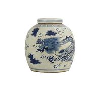 Fine Asianliving Vase chinois avec couvercle Porcelaine peinte à la main Dragon Bleu D29xH29cm Vase décoratif Vase de fleurs Vase oriental en céramique Décoration Vase moderne Décoration de table Vase