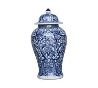 Fine Asianliving Pot à Gingembre Chinois Porcelaine Bleue D22xH45cm Chinois Vase avec Couvercle Asiatique Jingdezhen Mandarin Décorative