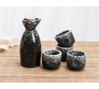 Fine Asianliving Set de saké Boîte cadeau Noir Blanc Fait main - Noriko Set/5