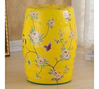 Fine Asianliving Tabouret Céramique Jaune Fleurs Fait Main - Emelyn D30xH45cm Tabouret Chinois de Jardin Table d'appoint en céramique Chinois Porcelaine Tabouret Oriental