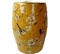 Fine Asianliving Tabouret Céramique Jaune Oiseaux Fait Main - Helia D30xH45cm Tabouret Chinois de Jardin Table d'appoint en céramique Chinois Porcelaine Tabouret Oriental