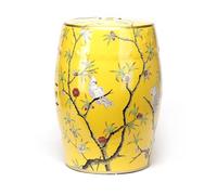 Fine Asianliving Tabouret Céramique Jaune Perroquets Fait Main - Elena D30xH45cm Tabouret Chinois de Jardin Table d'appoint en céramique Chinois Porcelaine Tabouret Oriental