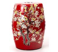Fine Asianliving Tabouret Céramique Rouge Fleurs Fait Main - Ayumi D30xH45cm Tabouret Chinois de Jardin Table d'appoint en céramique Chinois Porcelaine Tabouret Oriental