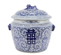 Fine Asianliving Vase chinois à couvercle Bleu Blanc Porcelaine Double Bonheur D25xH25cm Vase décoratif Vase de fleurs Vase oriental en céramique Décoration Vase moderne Décoration de table Vase