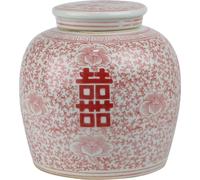 Fine Asianliving Vase chinois à couvercle Rouge Blanc Porcelaine Double Bonheur D23xH23cm Vase décoratif Vase de fleurs Vase oriental en céramique Décoration Vase moderne Décoration de table Vase