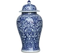 Fine Asianliving Vase chinois avec couvercle Bleu Blanc Porcelaine Peint à la main D22xH45cm Vase décoratif Vase de fleurs Vase oriental en céramique Décoration Vase moderne Décoration de table Vase