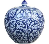 Fine Asianliving Vase chinois avec couvercle Bleu Blanc Porcelaine Peint à la main D27xH30cm Vase décoratif Vase de fleurs Vase oriental en céramique Décoration Vase moderne Décoration de table Vase