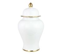 Fine Asianliving Vase chinois avec couvercle Porcelaine blanche Fait à la main D21xH36cm Vase décoratif Vase de fleurs Vase oriental en céramique Décoration Vase moderne Décoration de table Vase