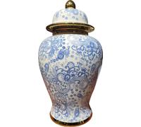 Fine Asianliving Vase chinois avec couvercle Porcelaine Bleu Blanc Or Floral Fait main D15xH27cm Vase décoratif Vase de fleurs Céramique orientale Vase Décoration Vase moderne Décoration de table Vase