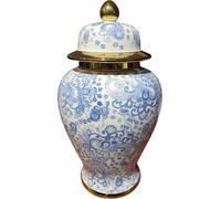 Fine Asianliving Vase chinois avec couvercle Porcelaine Bleu Blanc Or Floral Fait main D23xH44cm Vase décoratif Vase de fleurs Céramique orientale Vase Décoration Vase moderne Décoration de table Vase