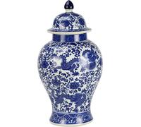 Fine Asianliving Vase chinois avec couvercle Porcelaine Bleu Blanc Peint à la main Dragon D27xH51cm Vase décoratif Vase de fleurs Vase oriental en céramique Décoration Vase moderne Décoration de table