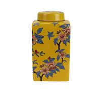 Fine Asianliving Vase chinois avec couvercle Porcelaine Fleurs jaunes peintes à la main D14xH26cm Vase décoratif Vase de fleurs Vase oriental en céramique Décoration Vase moderne Décoration de table V