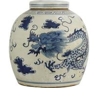 Fine Asianliving Vase chinois avec couvercle Porcelaine peinte à la main Dragon Bleu D29xH29cm Vase décoratif Vase de fleurs Vase oriental en céramique Décoration Vase moderne Décoration de table Vase