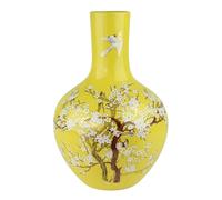 Fine Asianliving Vase chinois Fleurs jaunes Fait à la main D24xH36cm Vase décoratif Vase de fleurs Vase oriental en céramique Décoration Vase moderne Décoration de table Vase