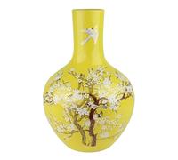 Fine Asianliving Vase Chinois Jaune Fleurs Fait Main D24xH36cm Chinois Vase avec Couvercle Asiatique Jingdezhen Mandarin Décorative