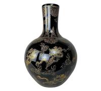 Fine Asianliving Vase Chinois Noir Dragons Doré Fait Main D41xH57cm Chinois Vase avec Couvercle Asiatique Jingdezhen Mandarin Décorative