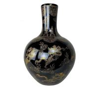 Fine Asianliving Vase chinois Noir Dragons Or Fait à la main D41xH57cm Vase décoratif Vase de fleurs Vase oriental en céramique Vase de décoration Vase moderne de décoration de table