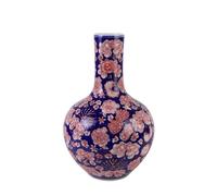 Fine Asianliving Vase chinois Porcelaine Bleu Rouge Pivoine Peint à la main D23xH35cm Vase décoratif Vase de fleurs Vase oriental en céramique Décoration Vase moderne Décoration de table Vase