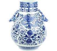 Fine Asianliving Vase chinois Porcelaine Dragon Cerfs Bleu et Blanc D24xH29cm Vase décoratif Vase de fleurs Vase oriental en céramique Décoration Vase moderne Décoration de table Vase