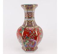 Fine Asianliving Vase Chinois Porcelaine Fleurs Oiseaux Rouge D19xH32cm Chinois Vase avec Couvercle Asiatique Jingdezhen Mandarin Décorative
