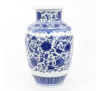 Fine Asianliving Vase chinois Porcelaine Lotus Bleu Blanc D19xH30cm Vase décoratif Vase de fleurs Vase oriental en céramique Décoration Vase moderne Décoration de table Vase