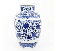 Fine Asianliving Vase Chinois Porcelaine Lotus Bleu Blanc Diam19xH30cm Chinois Vase avec Couvercle Asiatique Jingdezhen Mandarin Décorative