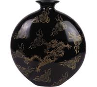 Fine Asianliving Vase chinois Porcelaine noire Dragon peint à la main L32xP12xH34cm Vase décoratif Vase de fleurs Céramique orientale Vase Décoration Vase moderne Décoration de table Vase