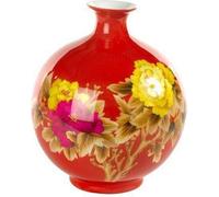 Fine Asianliving Vase chinois Porcelaine Paille de blé Pivoine Rouge Fait à la main D25xH29.5cm Vase décoratif Vase de fleurs Vase oriental en céramique Décoration Vase moderne Décoration de table Vas