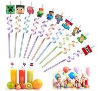 Fine jade2 10 Pièces Pailles en Plastique Rigide Bouclées Pailles Spirales décoration d'anniversaire pour lait jus cocktails barres