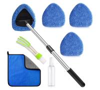Fine jade2 Intérieur de nettoyant pour pare-brise de voiture Ensemble de lave-vitres télescopique Set de nettoyants microfibres pivotants avec 3 tampons en microfibre, lingette, brosse pour climatisat