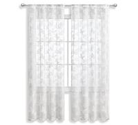 Fine jade2 Lot de 2 rideaux brise-bise blancs semi-transparents - Rideaux modernes pour chambre à coucher, salon - 100 x 130 cm