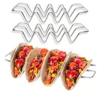 Fine jade2 Lot de 3 supports à tacos en acier inoxydable - Forme ondulée - Pour tacos, hot-dogs, sandwichs, crêpes, passe au lave-vaisselle
