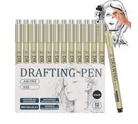 Fine Liner Pens,12 Pièces Encre Indélébile Multiliner,Fournitures de Dessin Imperméables pour École Agenda Manga Carnet Esquisse Planner Prise de Notes | Ecriture Ecole Croquis Manga Calendrier