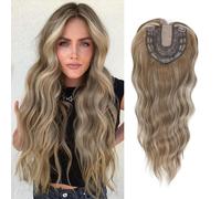 Fine Plus Surmatelas de cheveux pour femme - 16 x 16 cm - Base - Surmatelas synthétique pour perte de cheveux / toppers fins, postiches ondulés de 50,8 cm de long pour femme (marron clair avec points