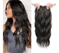 Fine Plus Surmatelas de cheveux pour femme - 16 x 16 cm - Grande base - Surmatelas synthétique pour perte de cheveux - Surmatelas fin, postiche ondulée de 50,8 cm de long - Pour femme (marron/noir)