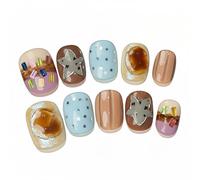 Fine Point Lot de 10 faux ongles à presser faits à la main - Faux ongles réutilisables à coller - Mélange pastel macaron bleu avec confettis étoilés et accents de gelée (taille L)