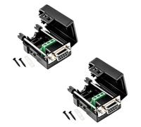 FINEANDENG DB9 Lot de 2 connecteurs femelles sans soudure à 9 broches RS232 D-Sub avec boîtier de capot, sans soudure, entièrement en cuivre plaqué or (boulon long femelle)