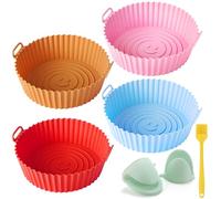 FINEASY 4 Pièces Moule Silicone Air Fryer Accessoires avec + 1 Brosse + 2 Gants, Moule Air Fryer Silicone Pot Panier de Friteuse à Air pour Airfryer Panier Friteuse Micro-Ondes
