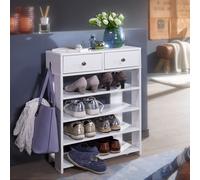 FineBuy Armoire à Chaussures Bois Blanc 60 x 79 x 24 cm Deux tiroirs | Étagère à Chaussures Design Moderne | Stockage de Chaussures étroit | Ameublement Salle pour 12 Paires de Chaussures